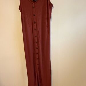 LOFT Sleeveless Button-Front Maxi Dress in Burgundy